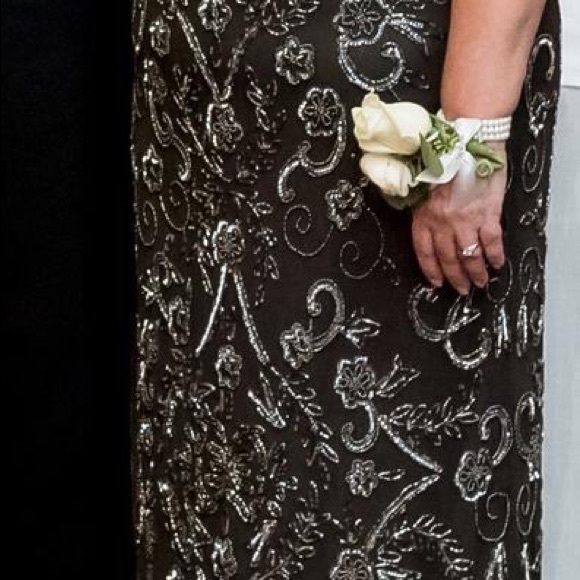 Formal beaded gown PISSARO NiGHTS 12 mother Bride Groom dress worn once CARBON - Picture 10 of 12